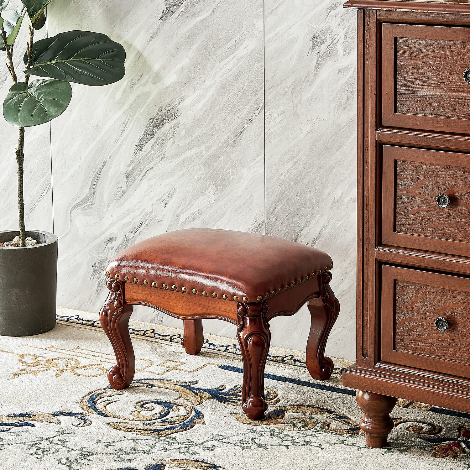 Amazon.com: LKZ Foot Stool Microfiber Leather Ottoman - Wooden